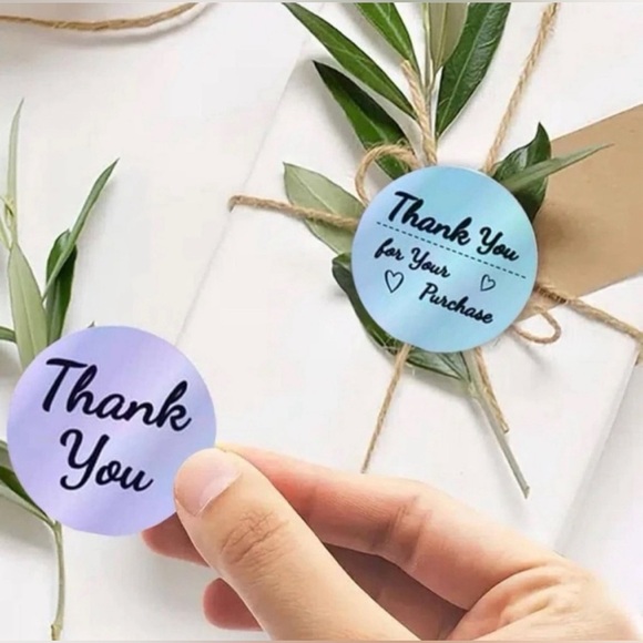 50 Pcs Silver Metallic Holographic Thank You Round Business Stickers 1-1/2” - Picture 3 of 7